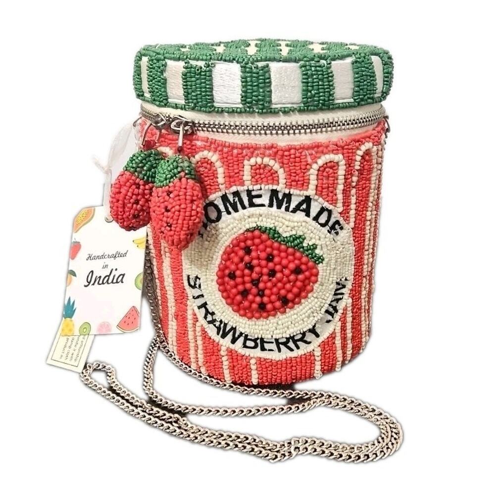 Beaded Purse Strawberry Jam Jar Crossbody Bag Purse Handcrafted in India Novelty